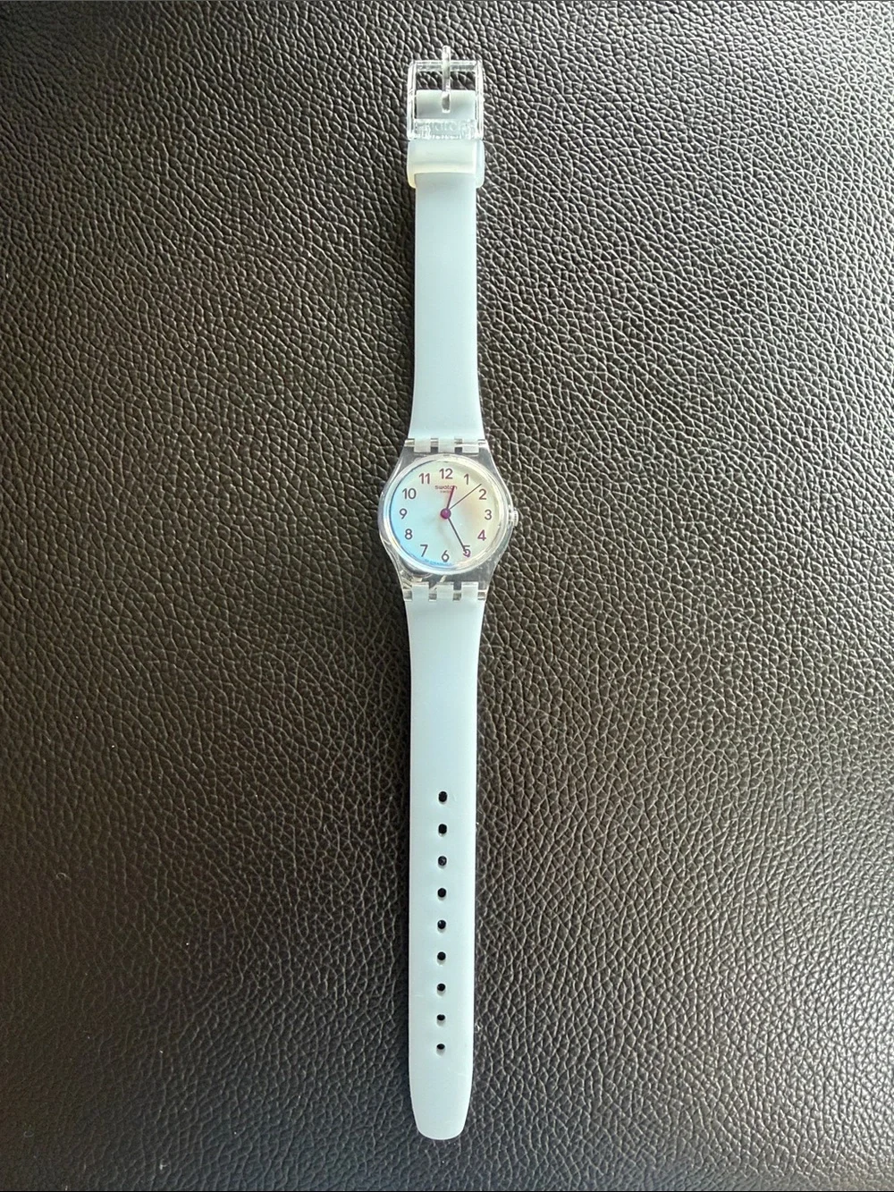 Light Blue Silicone Swatch Watch with opalescent face Like new with new battery